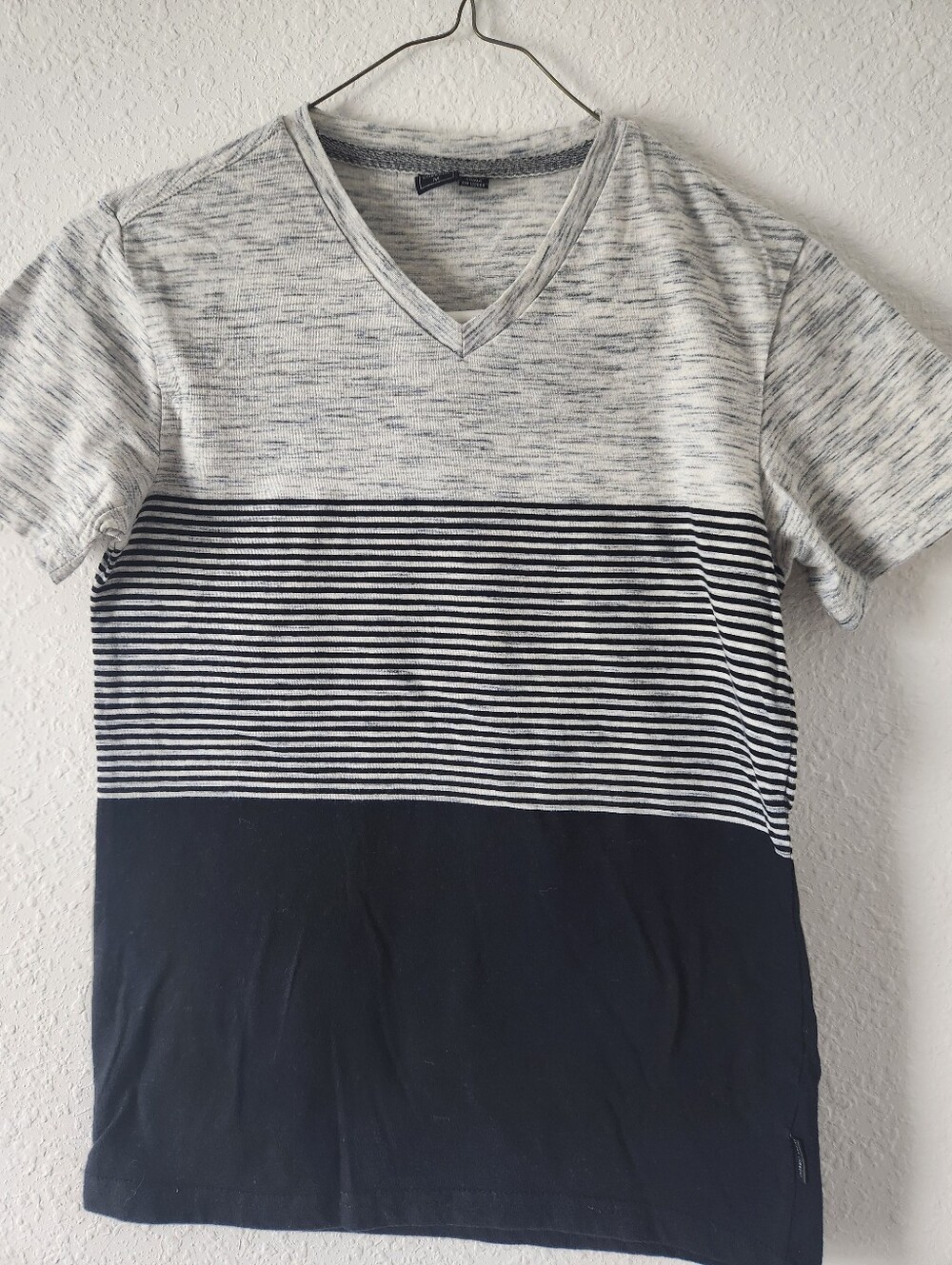 Ocean Current Boy's V-Neck Colorblock Stripe Tee - Grey & Black
